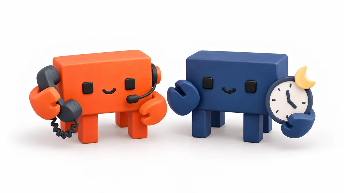 Orange and midnight-blue AI crab agents for call answering and after-hours coverage
